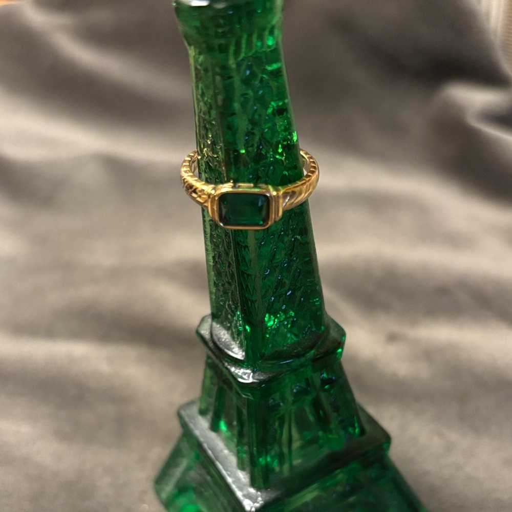 Gold Ring with Deep Green Rectangular Stone - Women Jewelry